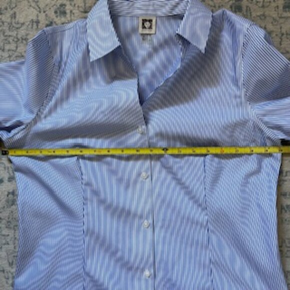 Anne Klein Blue Striped Button Down Shirt - Picture 4 of 9